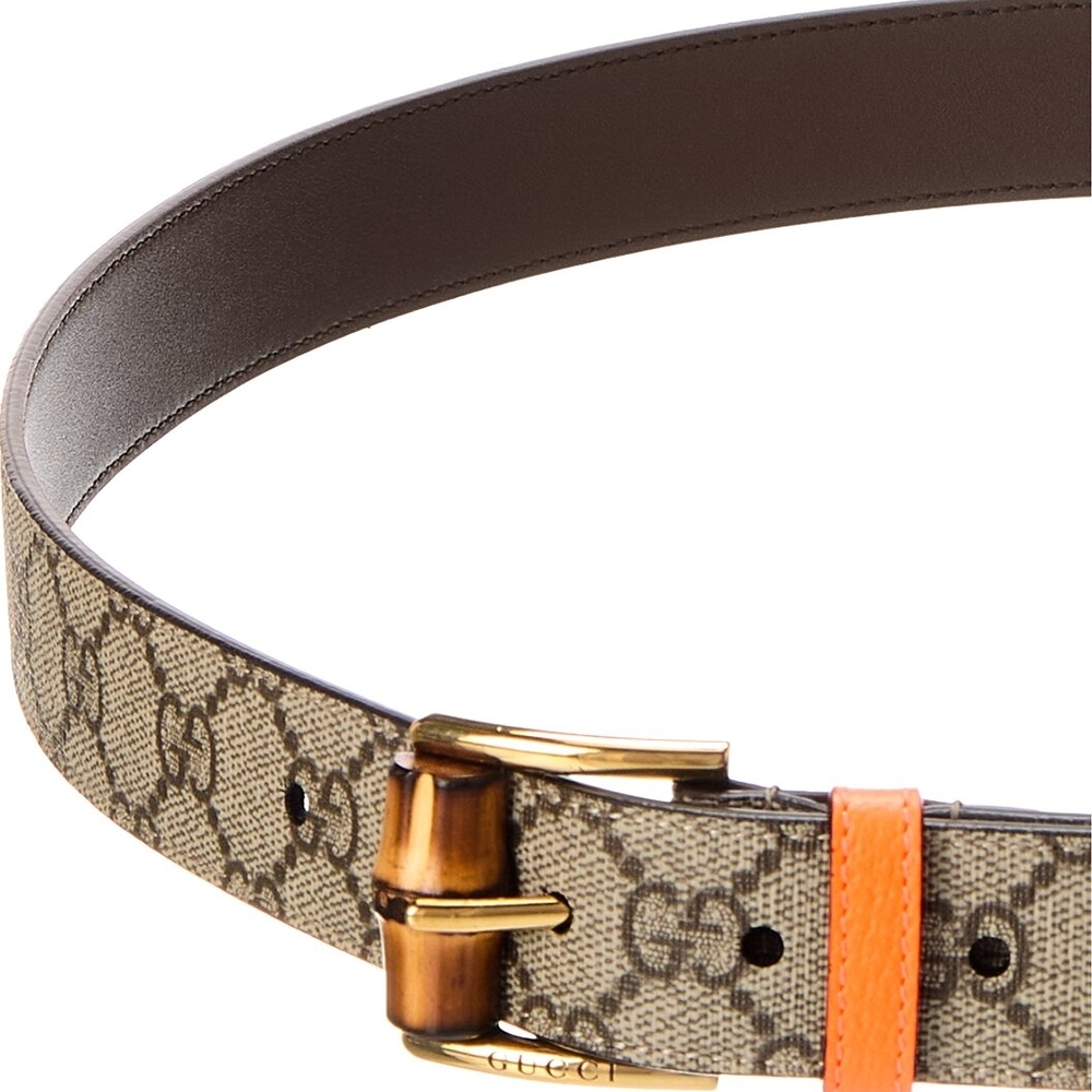 Gucci GG Canvas Belt with Brown Leather Back and Orange Loop - Picture 2 of 2